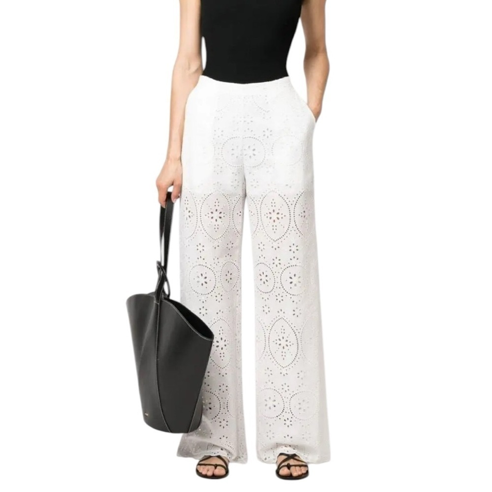 Charo Ruiz Ibiza Broderie Angaise Cotton Eyelet Lace Wide Leg Pants
